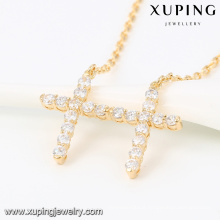 43189 -Xuping Latest design double cross pendant necklace alloy gold